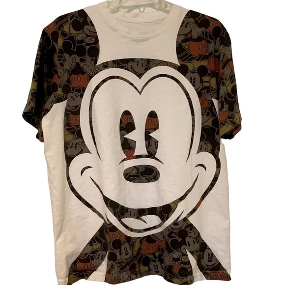 Disney Park Mickey Mouse Face Tee Rare Shirt Size Large White Red Grey Vintage - Picture 6 of 12